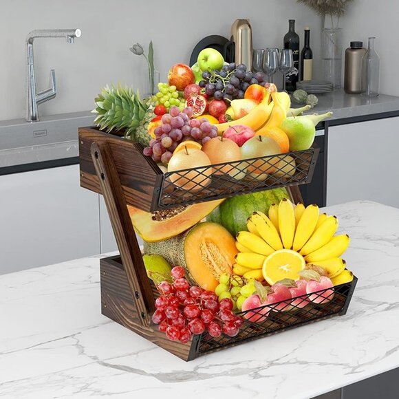NEW 2 Tier Fruit Basket for Kitchen, Fruit Bowl,Kitchen Counter Organizer, - Picture 4 of 7